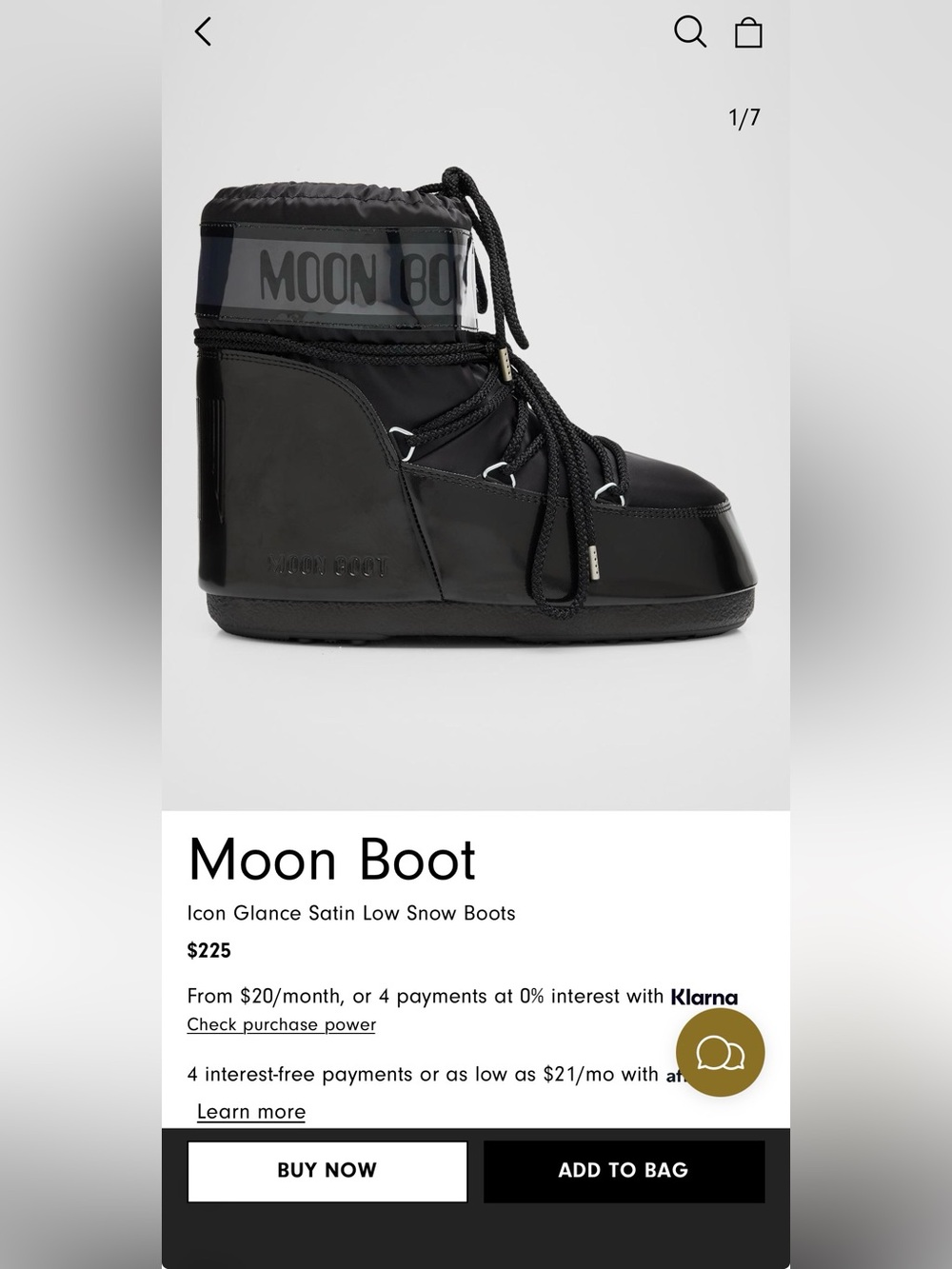 Moon Boot- ICON LOW GLANCE BLACK SATIN BOOTS (NEW)